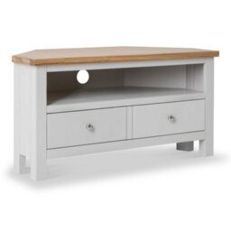Farro Grey 90Cm Corner Tv  Unit - Fully Assembled - Painted With Oak Top By Roseland Furniture - thumbnail 1