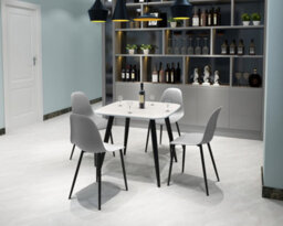 Core Products Aspen Pair Of Light Grey Plastic Duo Dining Chairs - Wraparound Seat With Black Metal Legs - thumbnail 4