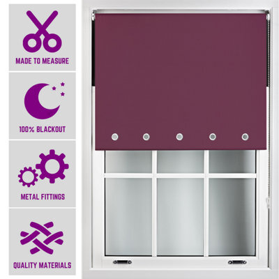 Furnished Made To Measure Blackout Roller Blinds With Round Eyelets And Metal Fittings - Aubergine (W)60Cm (L)210Cm