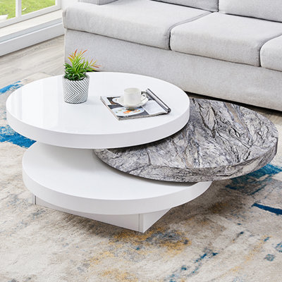 Furniture in Fashion Triplo Round Rotating Coffee Table With Melange Marble Effect - image 1