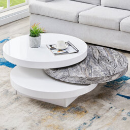 Furniture in Fashion Triplo Round Rotating Coffee Table With Melange Marble Effect