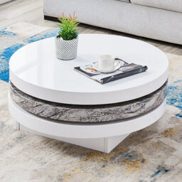 Furniture in Fashion Triplo Round Rotating Coffee Table With Melange Marble Effect - thumbnail 2