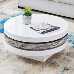 Furniture in Fashion Triplo Round Rotating Coffee Table With Melange Marble Effect - thumbnail 3