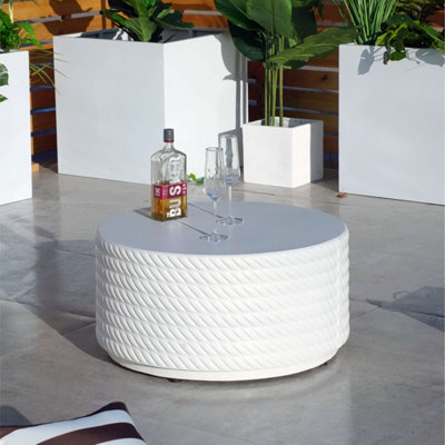 Abrihome Garden Concrete Round Coffee Table, White Side Table For Outdoor Indoor - image 1