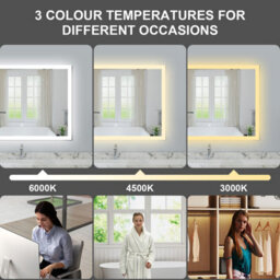 Probaty Bathrooms Backlit Led Mirror 90X70Cm With Dimmable 3-Color Temperature,anti-Fog Ip44,rectangle Wall Mounted,touch Switch - thumbnail 2
