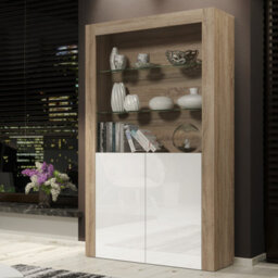 Creative Furniture Spectrum Display Cabinet 170Cm - Oak & White Gloss Doors - thumbnail 5