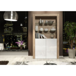 Creative Furniture Spectrum Display Cabinet 170Cm - Oak & White Gloss Doors - thumbnail 2
