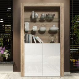 Creative Furniture Spectrum Display Cabinet 170Cm - Oak & White Gloss Doors - thumbnail 1