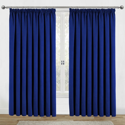 Aspire Homeware Navy Plain Blackout Curtains Room Darkening Pencil Pleat Curtain Pair (W) 228Cm X (D)228Cm With Tie Back Pair - image 1