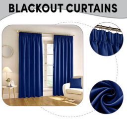 Aspire Homeware Navy Plain Blackout Curtains Room Darkening Pencil Pleat Curtain Pair (W) 228Cm X (D)228Cm With Tie Back Pair - thumbnail 7