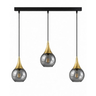 Luminosa Lighting Luminosa Lacrima Bar Pendant Ceiling Light Black, Gold Smoky Glass Shade 3X E27 - image 1