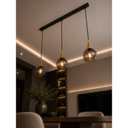Luminosa Lighting Luminosa Lacrima Bar Pendant Ceiling Light Black, Gold Smoky Glass Shade 3X E27 - thumbnail 3