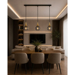 Luminosa Lighting Luminosa Lacrima Bar Pendant Ceiling Light Black, Gold Smoky Glass Shade 3X E27 - thumbnail 2