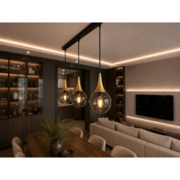 Luminosa Lighting Luminosa Lacrima Bar Pendant Ceiling Light Black, Gold Smoky Glass Shade 3X E27 - thumbnail 5
