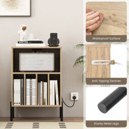 Costway Freestanding Turntable Stand 3-Tier Side Table W/ Charging Station Natural - thumbnail 8
