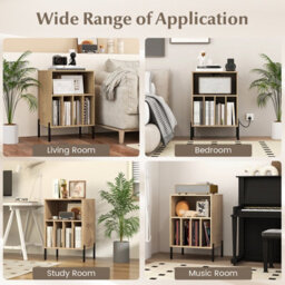 Costway Freestanding Turntable Stand 3-Tier Side Table W/ Charging Station Natural - thumbnail 9