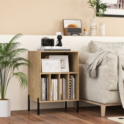Costway Freestanding Turntable Stand 3-Tier Side Table W/ Charging Station Natural - thumbnail 4