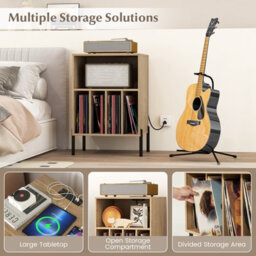 Costway Freestanding Turntable Stand 3-Tier Side Table W/ Charging Station Natural - thumbnail 5