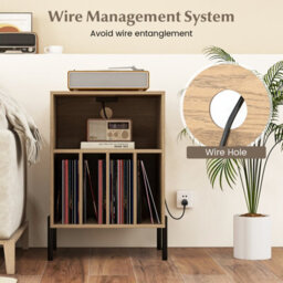 Costway Freestanding Turntable Stand 3-Tier Side Table W/ Charging Station Natural - thumbnail 7