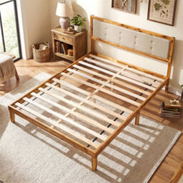 King Size Wood Bed Frame Mid Century Wood Platform Bed - thumbnail 4