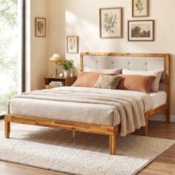 King Size Wood Bed Frame Mid Century Wood Platform Bed - thumbnail 1
