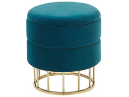 Beliani Teal Velvet Storage Pouffe With Gold Iron Base, Round Extra Seating And Hidden Storage (W37 X D37 X H42Cm) - thumbnail 1