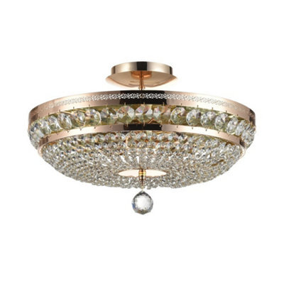 Luminosa Lighting Luminosa Ottilia Semi Flush Ceiling Lamp Gold & Crystal, 6 Light, E14 - image 1