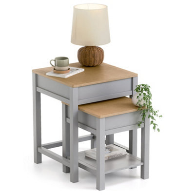Christow Nest Of Tables Set Of 2 Nesting Side Tables Oak-Effect Tops & Storage Grey - image 1
