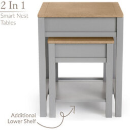 Christow Nest Of Tables Set Of 2 Nesting Side Tables Oak-Effect Tops & Storage Grey - thumbnail 3