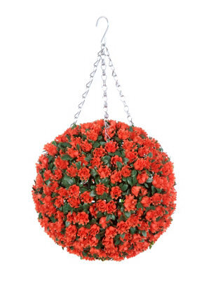 Best Artificial 28Cm Orange Rose Hanging Basket Flower Topiary Ball - Suitable For Outdoor Use - Weather & Fade Resistant - image 1