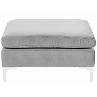 Beliani Glamour Velvet Ottoman Grey - Plush Top Pillow, Silver Metal Legs, W85 X D85 X H48Cm - image 1