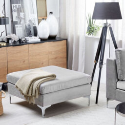 Beliani Glamour Velvet Ottoman Grey - Plush Top Pillow, Silver Metal Legs, W85 X D85 X H48Cm - thumbnail 2