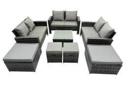Fimous Pe Rattan Garden Furniture Set Lounge Double Seat Sofa Coffee Table Set With 4 Stools Dark Grey Mixed - thumbnail 2