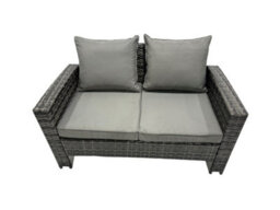 Fimous Pe Rattan Garden Furniture Set Lounge Double Seat Sofa Coffee Table Set With 4 Stools Dark Grey Mixed - thumbnail 4