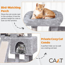 Ca&t Ultimate Cat Tree Condo Multilevel Sisal Scratching Post Climber House Activity Play Centre Den 96Cm Grey - thumbnail 2