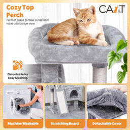 Ca&t Ultimate Cat Tree Condo Multilevel Sisal Scratching Post Climber House Activity Play Centre Den 96Cm Grey - thumbnail 4
