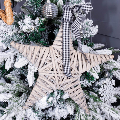 Netagon Home Festive Natural Wicker Christmas Star Ornament- Light Grey