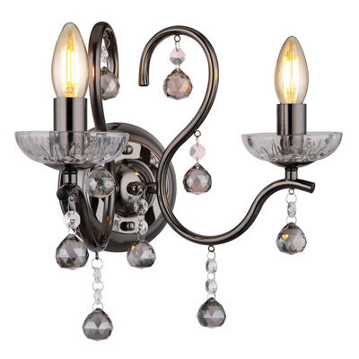 Luminosa Lighting Luminosa Camila Candle Wall Lamp Gunmetal Crystals Clear Glass Shade 2X E14 - image 1