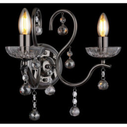 Luminosa Lighting Luminosa Camila Candle Wall Lamp Gunmetal Crystals Clear Glass Shade 2X E14 - thumbnail 4