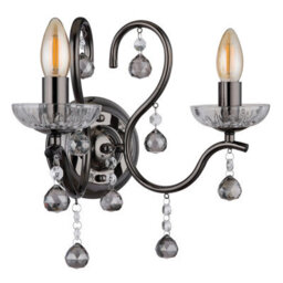 Luminosa Lighting Luminosa Camila Candle Wall Lamp Gunmetal Crystals Clear Glass Shade 2X E14 - thumbnail 2