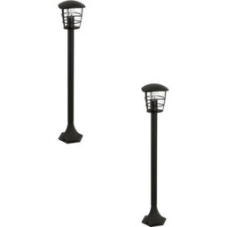 Set Of 2 Ip44 Outdoor Black Lantern Bollard Lights With 60W E27 Bulbs - thumbnail 1