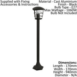 Set Of 2 Ip44 Outdoor Black Lantern Bollard Lights With 60W E27 Bulbs - thumbnail 2