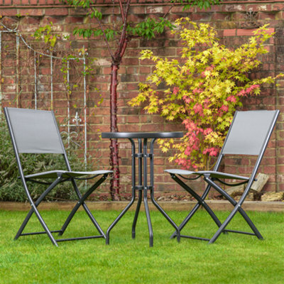 Gardenwize 3 Piece Grey Outdoor Garden Camping Patio Folding Table Chair Bistro Set - image 1