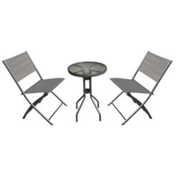 Gardenwize 3 Piece Grey Outdoor Garden Camping Patio Folding Table Chair Bistro Set - thumbnail 2