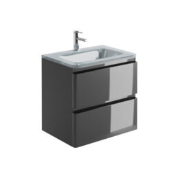 Plum&clay Marvel Gloss Dark Grey Wall Hung Bathroom Vanity Unit With White Glass Basin (W)600mm