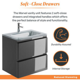 Plum&clay Marvel Gloss Dark Grey Wall Hung Bathroom Vanity Unit With White Glass Basin (W)600mm - thumbnail 4