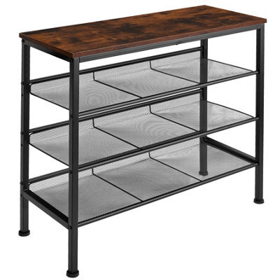 Tectake Shoe Rack Wolverhampton - Surface Shelf And 3 Grid Shelves, Industrial Style -  - Industrial Wood Dark, Rustic - image 1