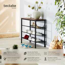Tectake Shoe Rack Wolverhampton - Surface Shelf And 3 Grid Shelves, Industrial Style -  - Industrial Wood Dark, Rustic - thumbnail 2