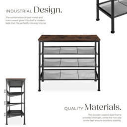 Tectake Shoe Rack Wolverhampton - Surface Shelf And 3 Grid Shelves, Industrial Style -  - Industrial Wood Dark, Rustic - thumbnail 3