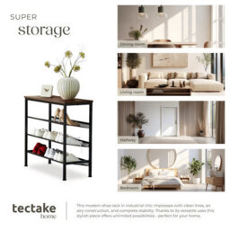 Tectake Shoe Rack Wolverhampton - Surface Shelf And 3 Grid Shelves, Industrial Style -  - Industrial Wood Dark, Rustic - thumbnail 7